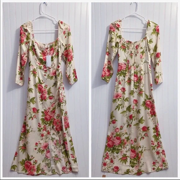 Reformation Hilda Floral Print Ruched Smocked Midi Dress In Jardin NWT Size 10 - Picture 9 of 15
